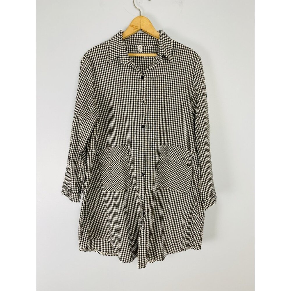 Misslook Gingham Shirt Dress Tunic Womens Size XXL Black White Checked